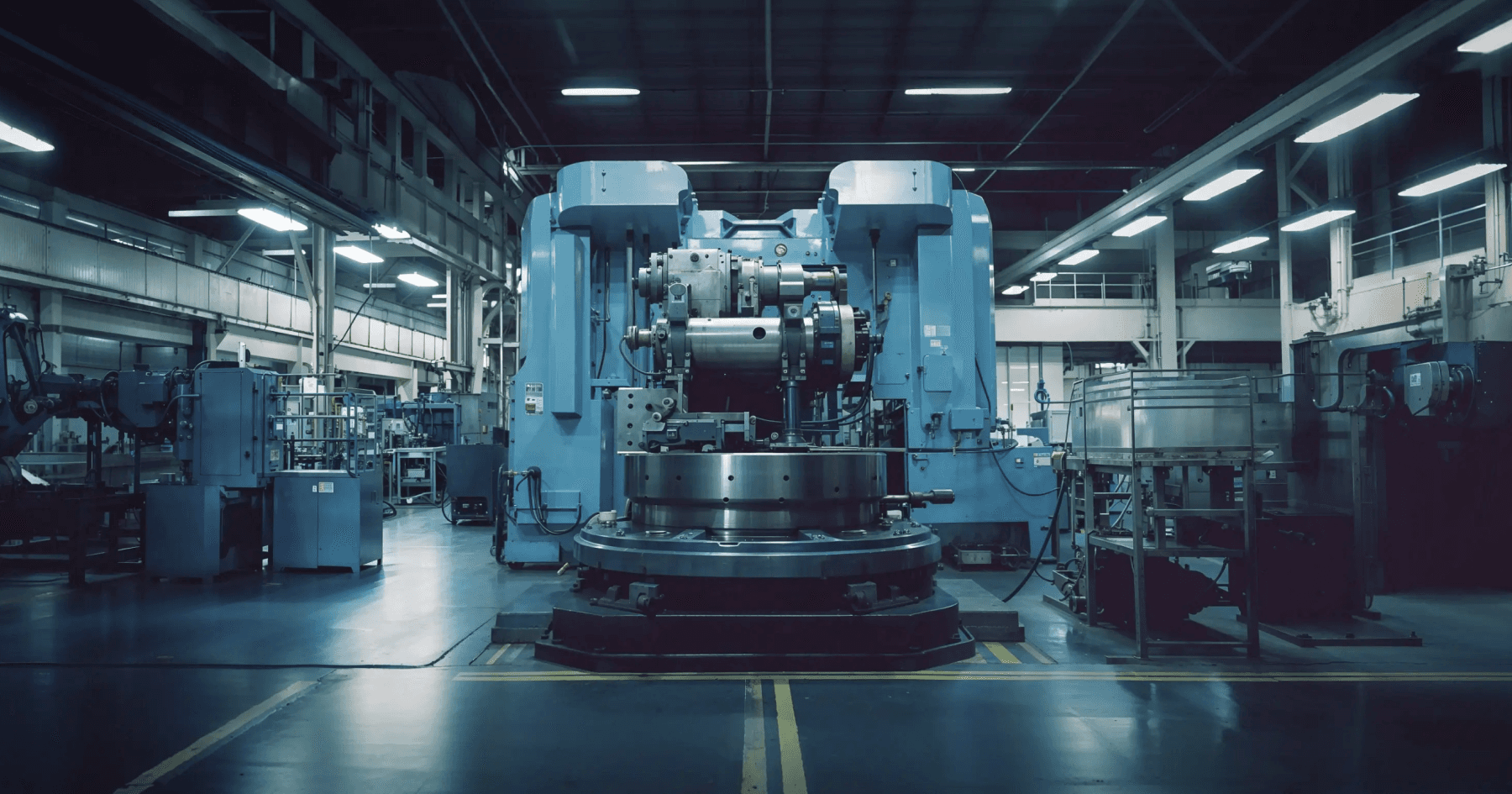 Large industrial machine in a factory. Heavy machinery manufacturing process.