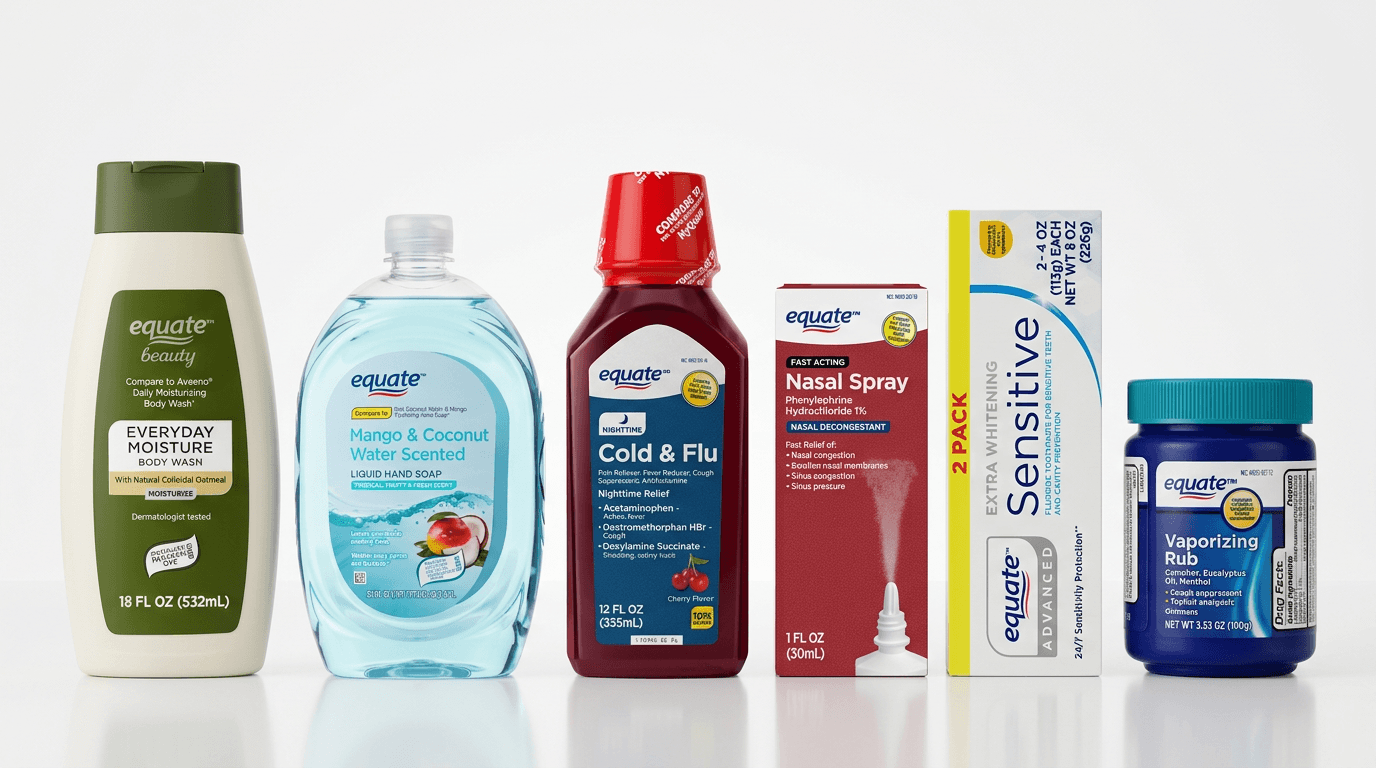 lineup of original equate care products