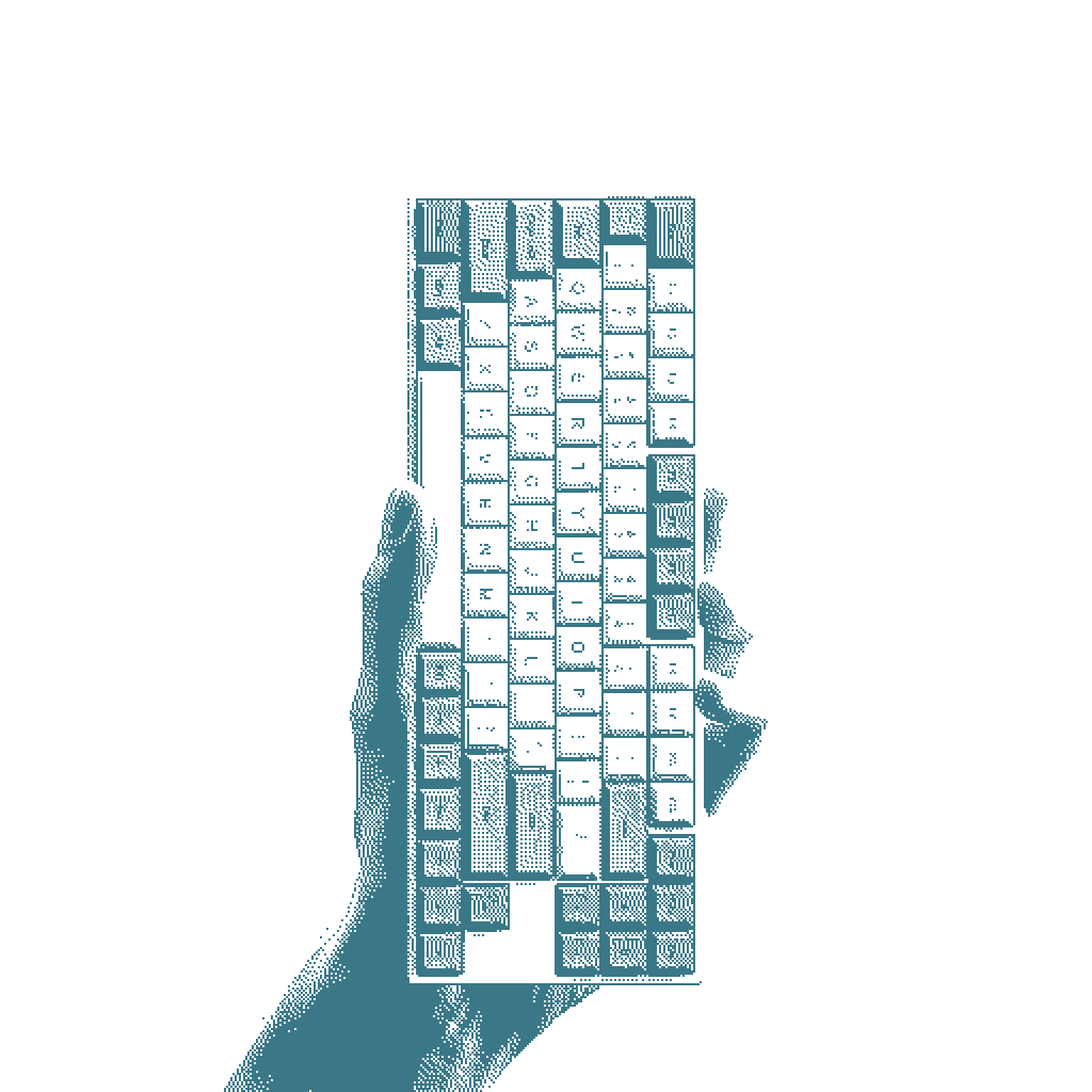 Dither style keyboard held in space by a hand