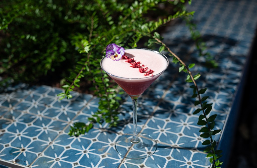 Exotic cocktail with pineapple garnish