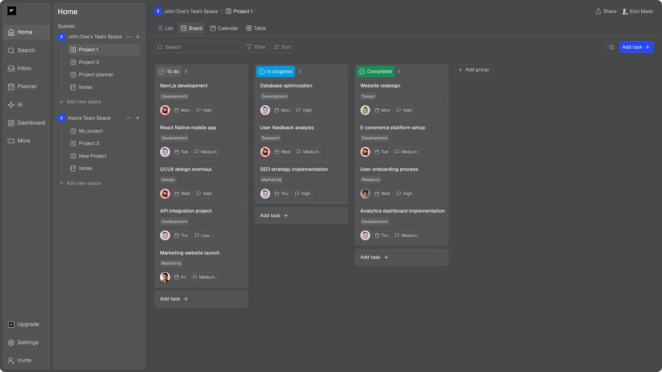 Taskin dashboard design
