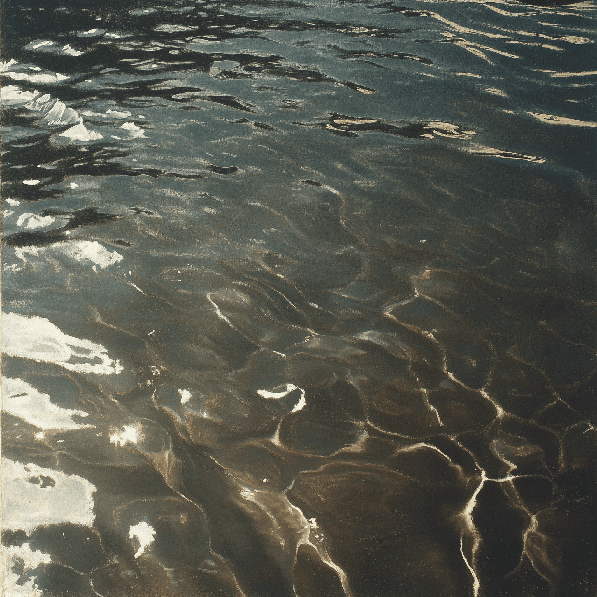 A close-up of the ripples on water, grey, beige, shadow, white