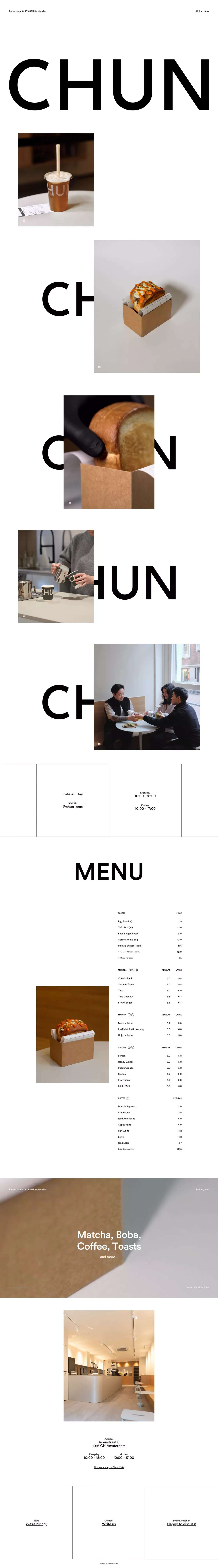 Chun CafÃ© other page screenshot showcasing Food & Drinks and Local Business design