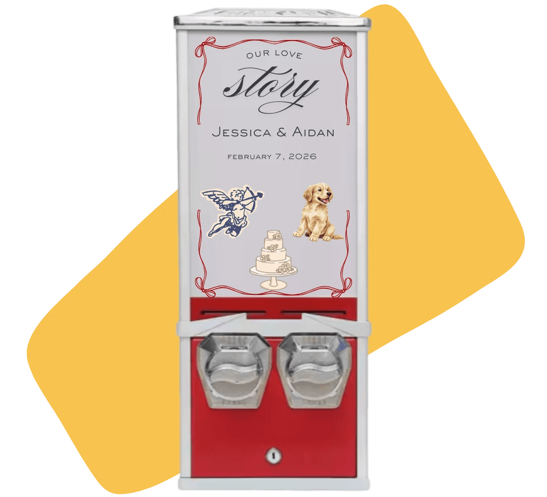 Image of a red sticker vending machine.