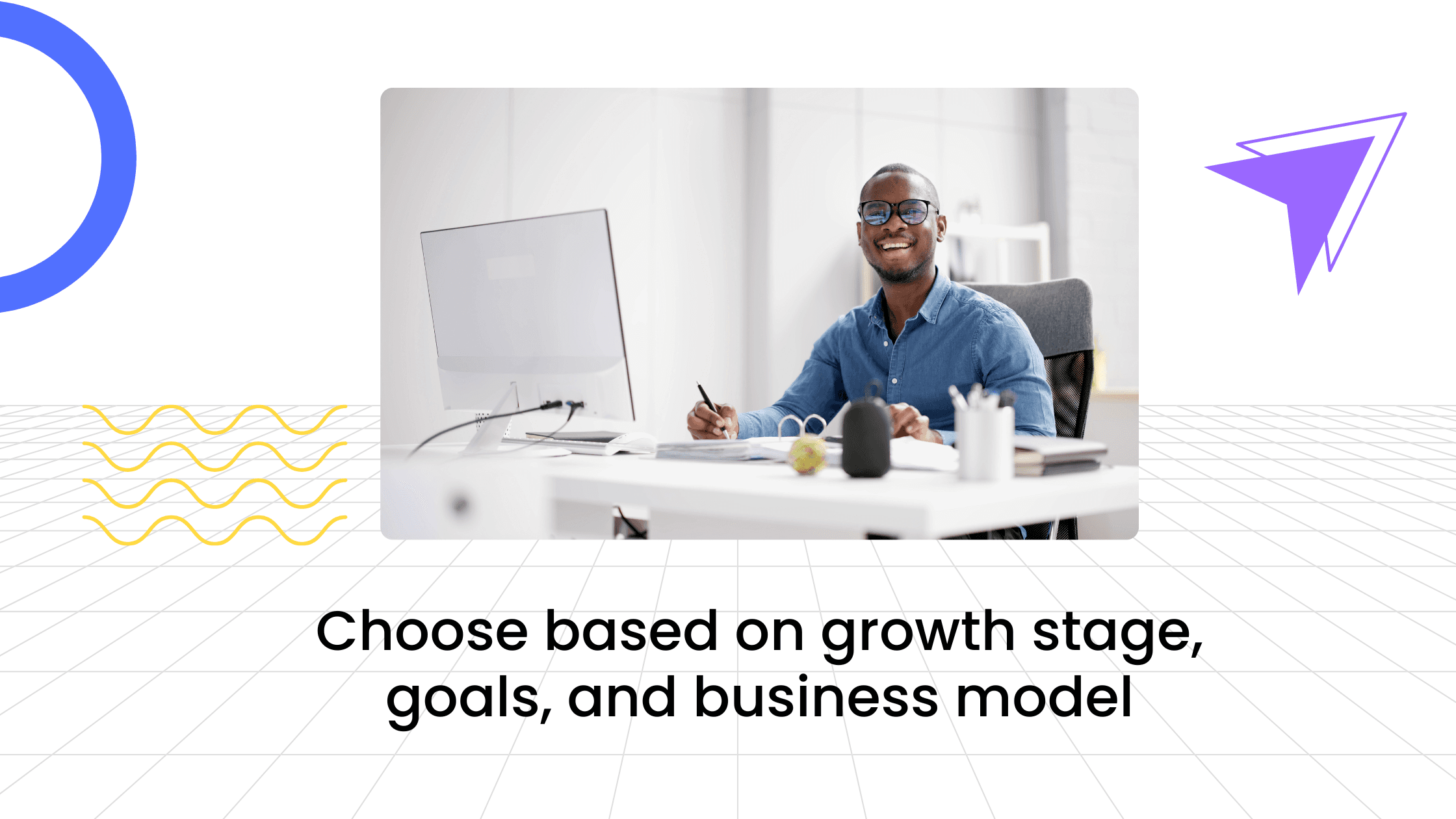 Coach sitting at a desk with a computer in a creative about choosing platforms based on growth goals.
