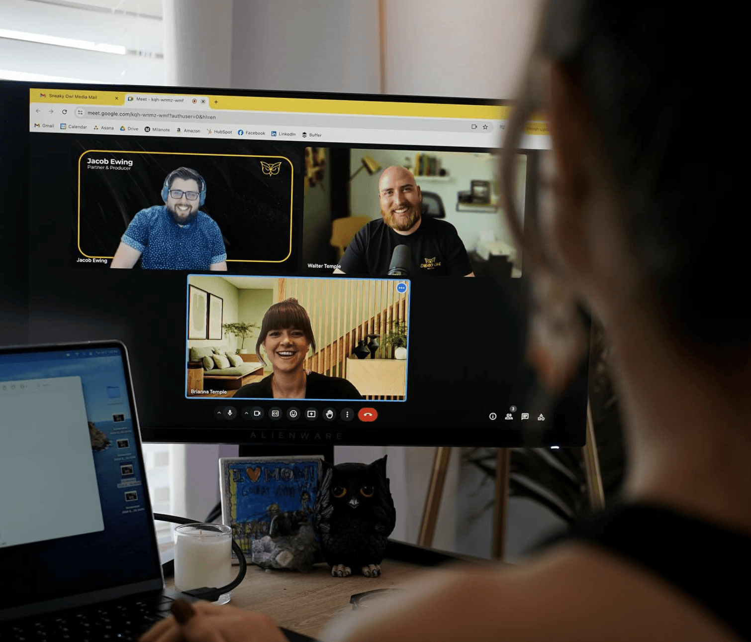 three people on a video call