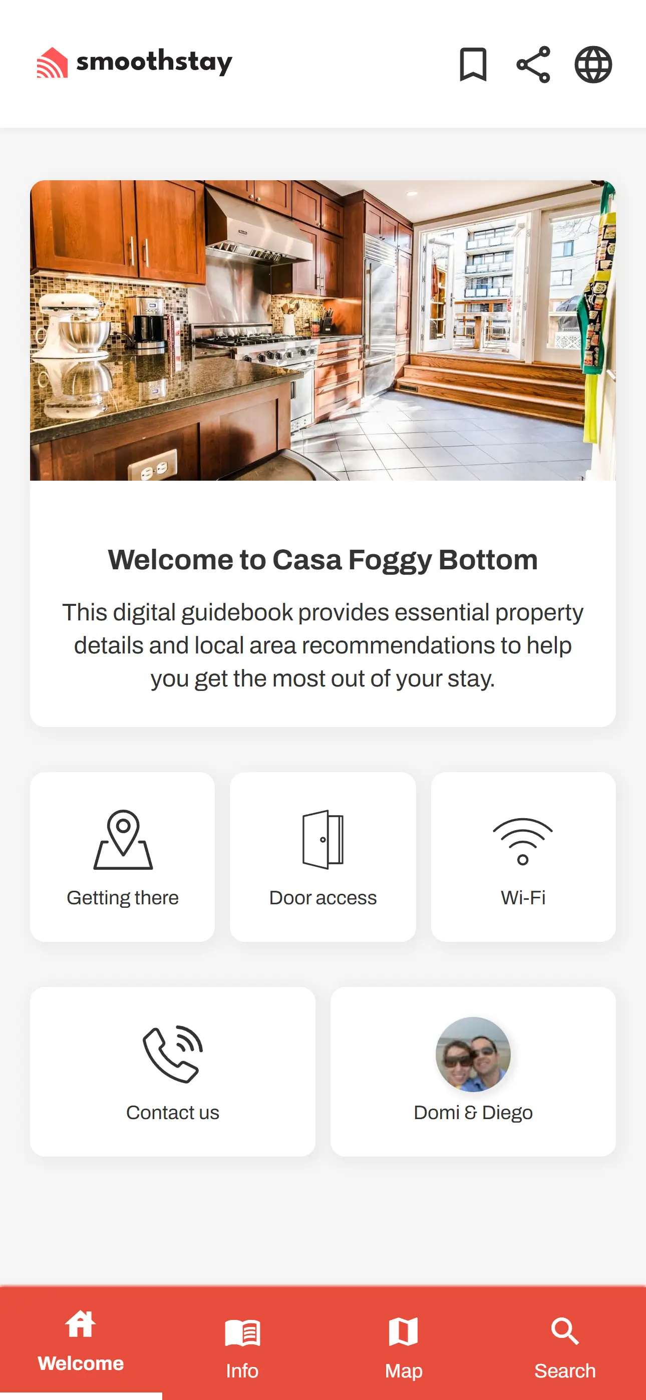 Welcome Section of Smoothstay Digital Guidebook and Welcome Book