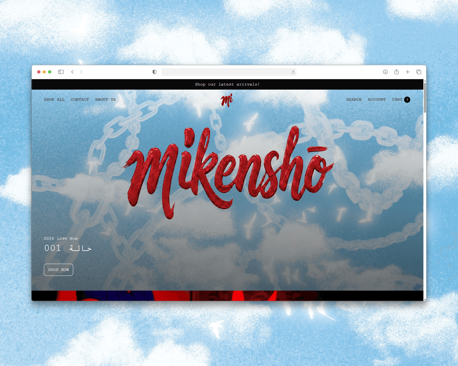 Hero section of the mikensho website