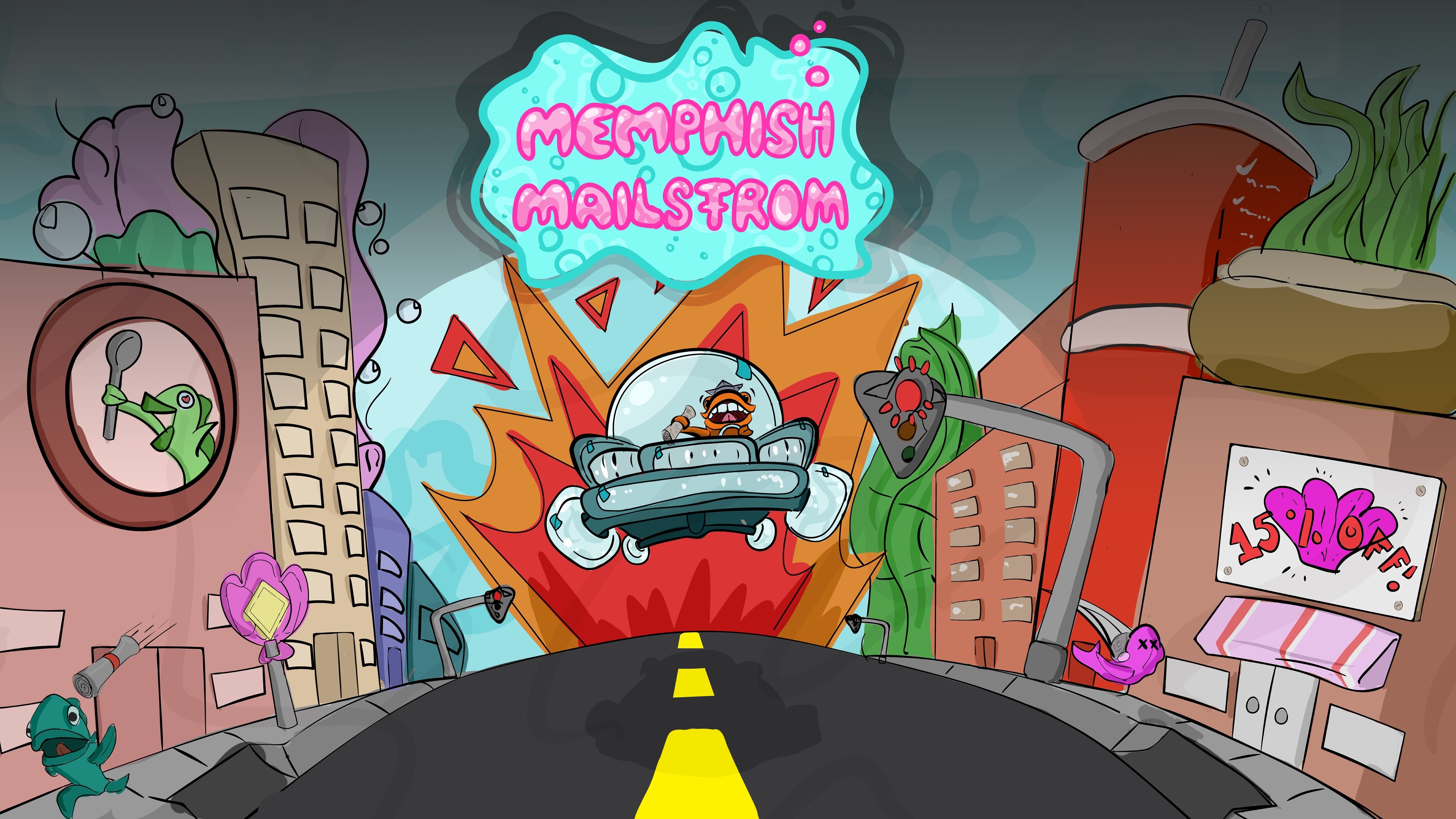 Memphish Mailstorm logo with a fish in a car