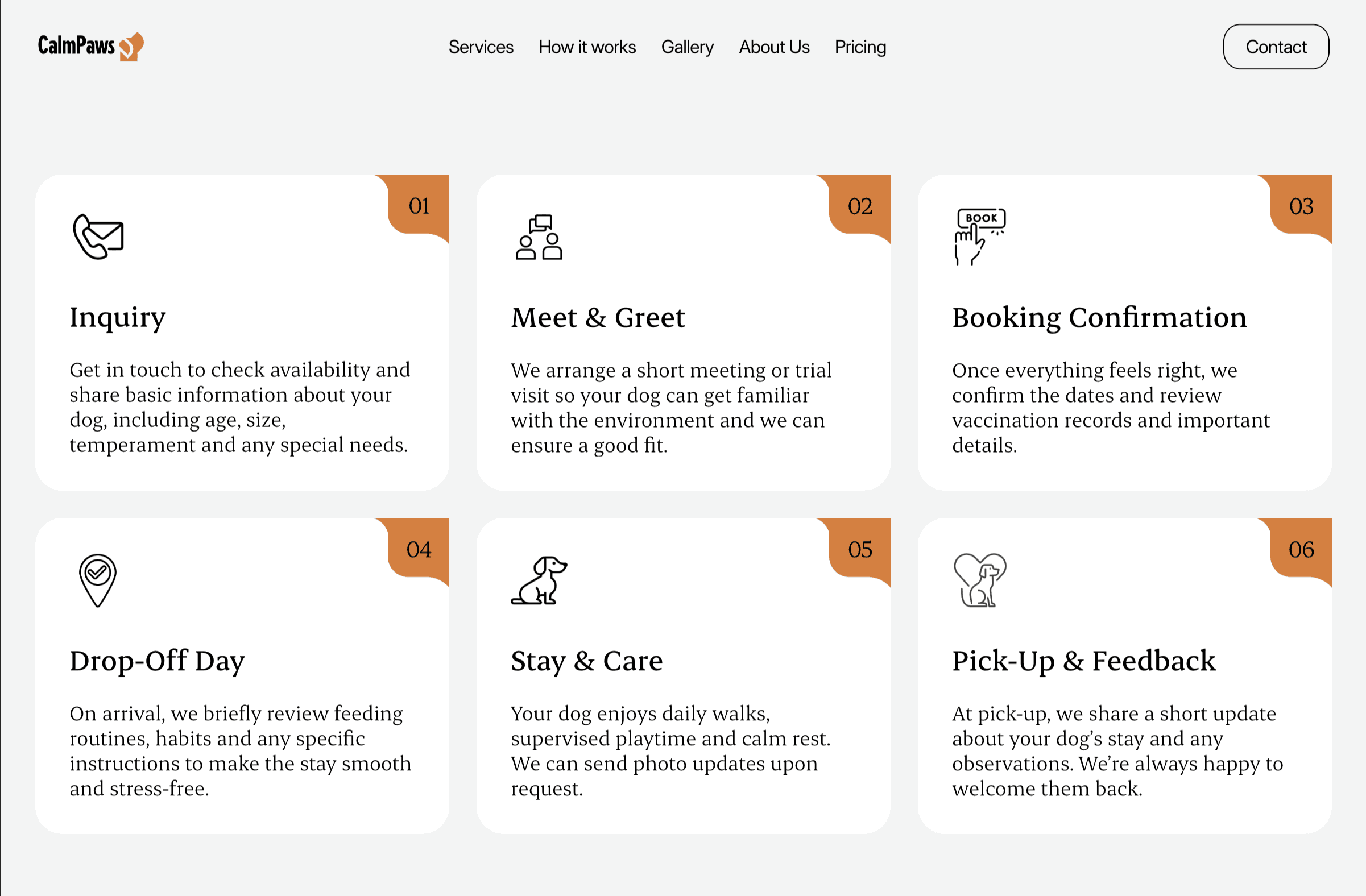 Kutyagondozási szolgáltatásokat bemutató weboldal design