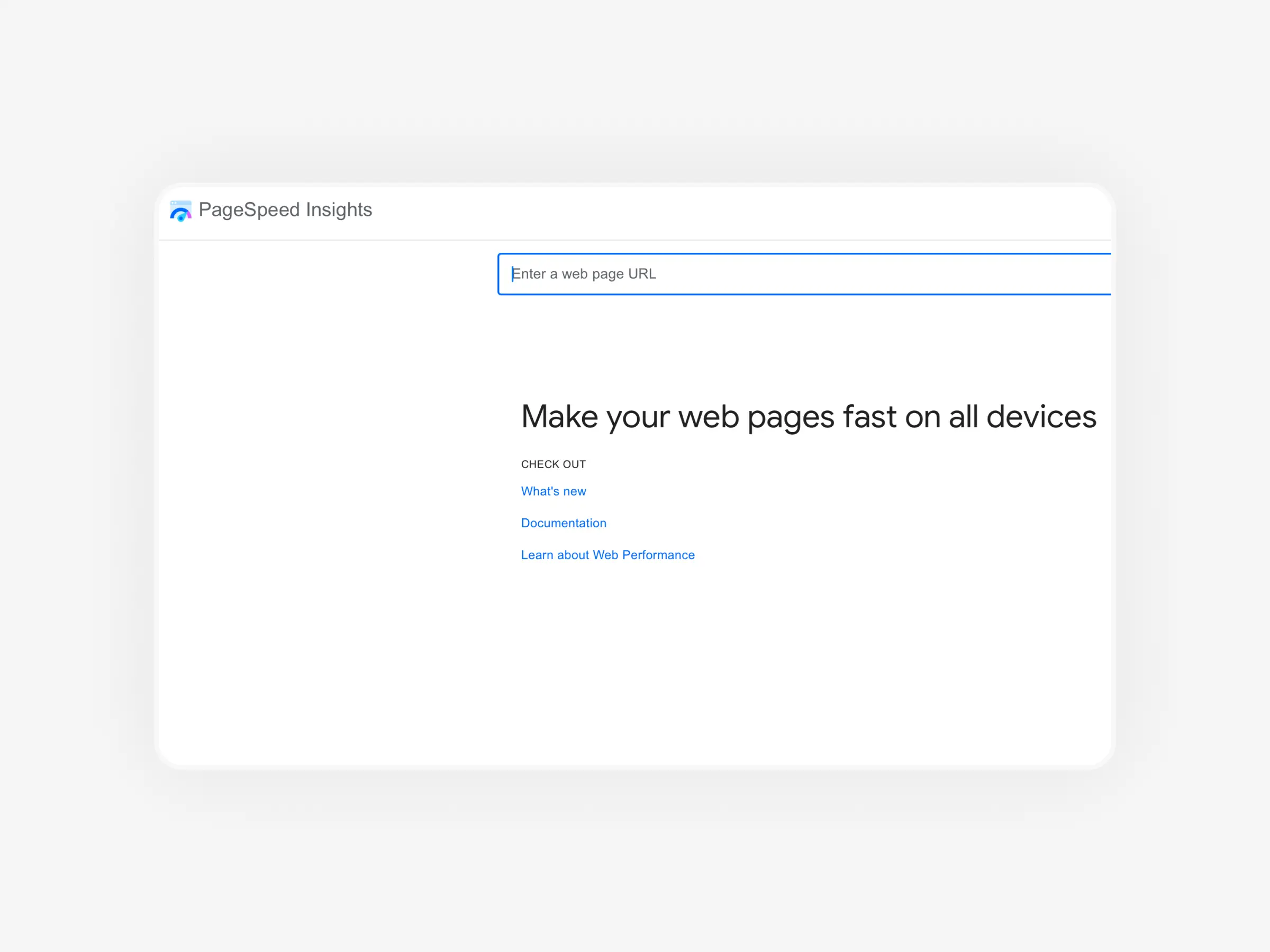 Google PageSpeed Insights interface showing website speed testing and performance analysis tool
