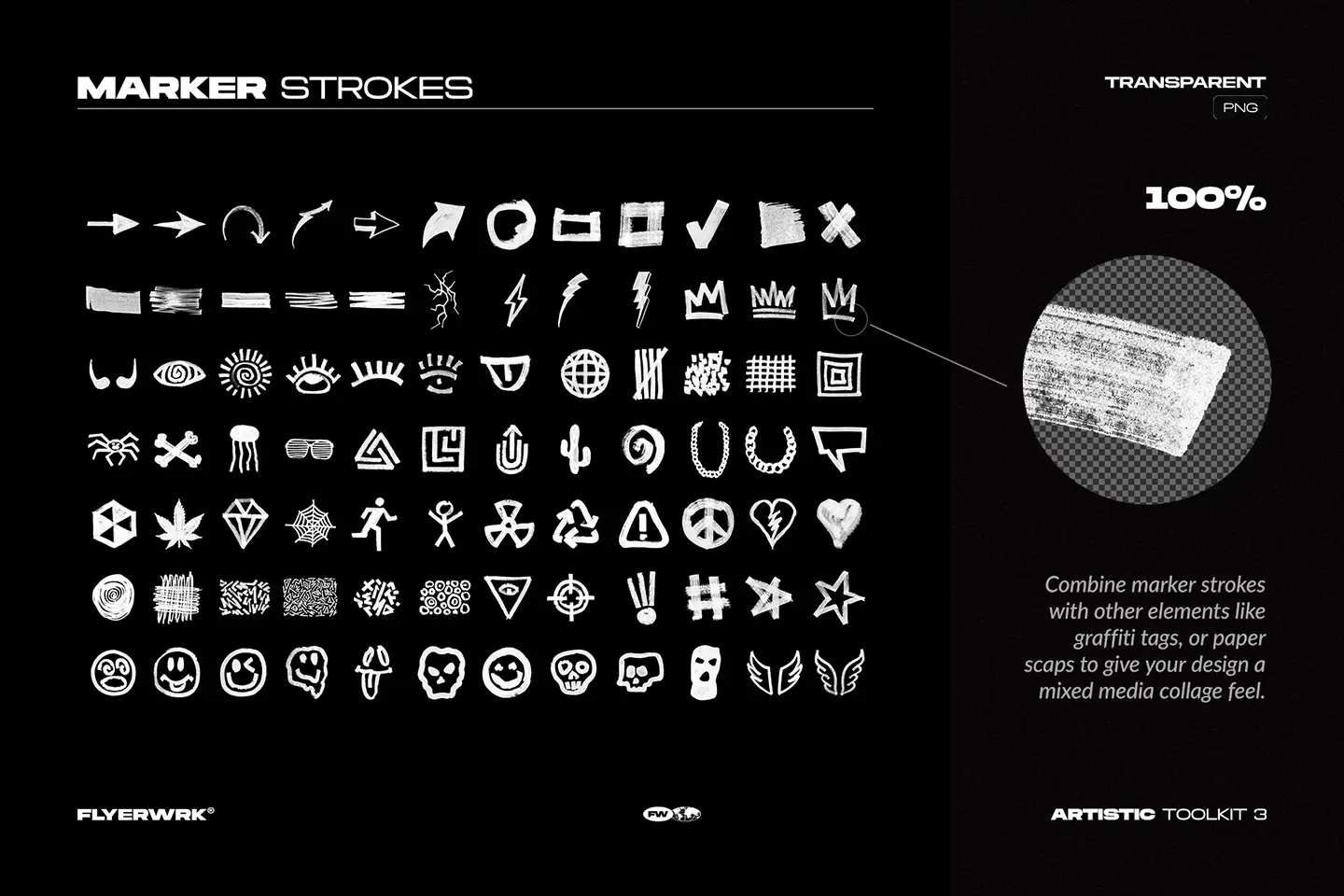 Artistic Toolkit 3 marker strokes and hand drawn symbols vector elements