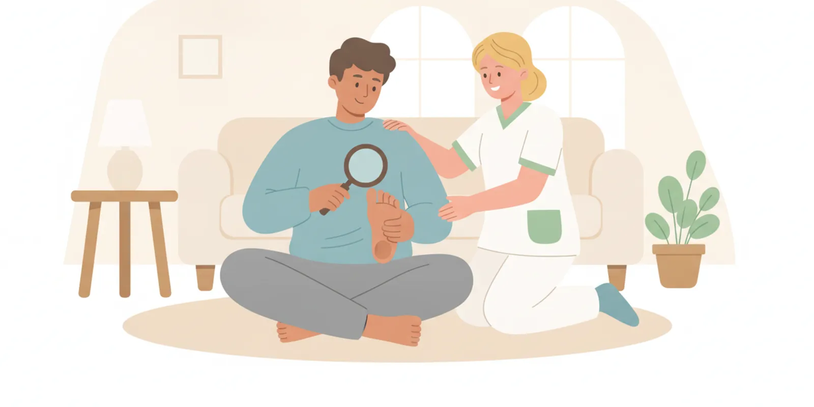 Person carefully checking the sole of a foot at home