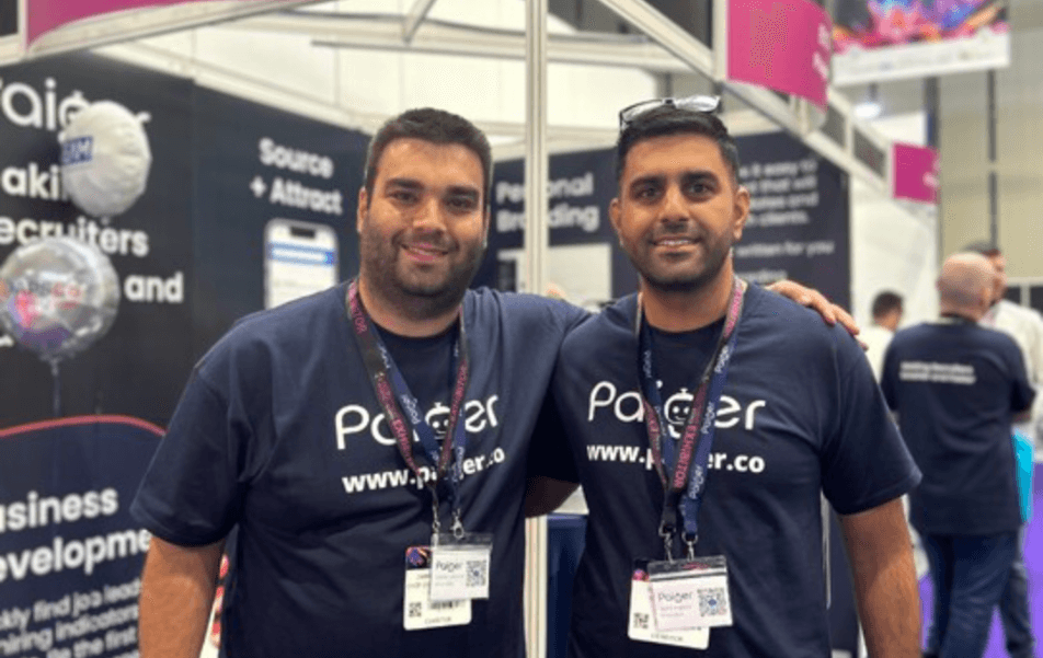 Paiger co-founders Darren Westall and Rohit Kapoor on the Paiger stand at the Recruitment Agency Expo