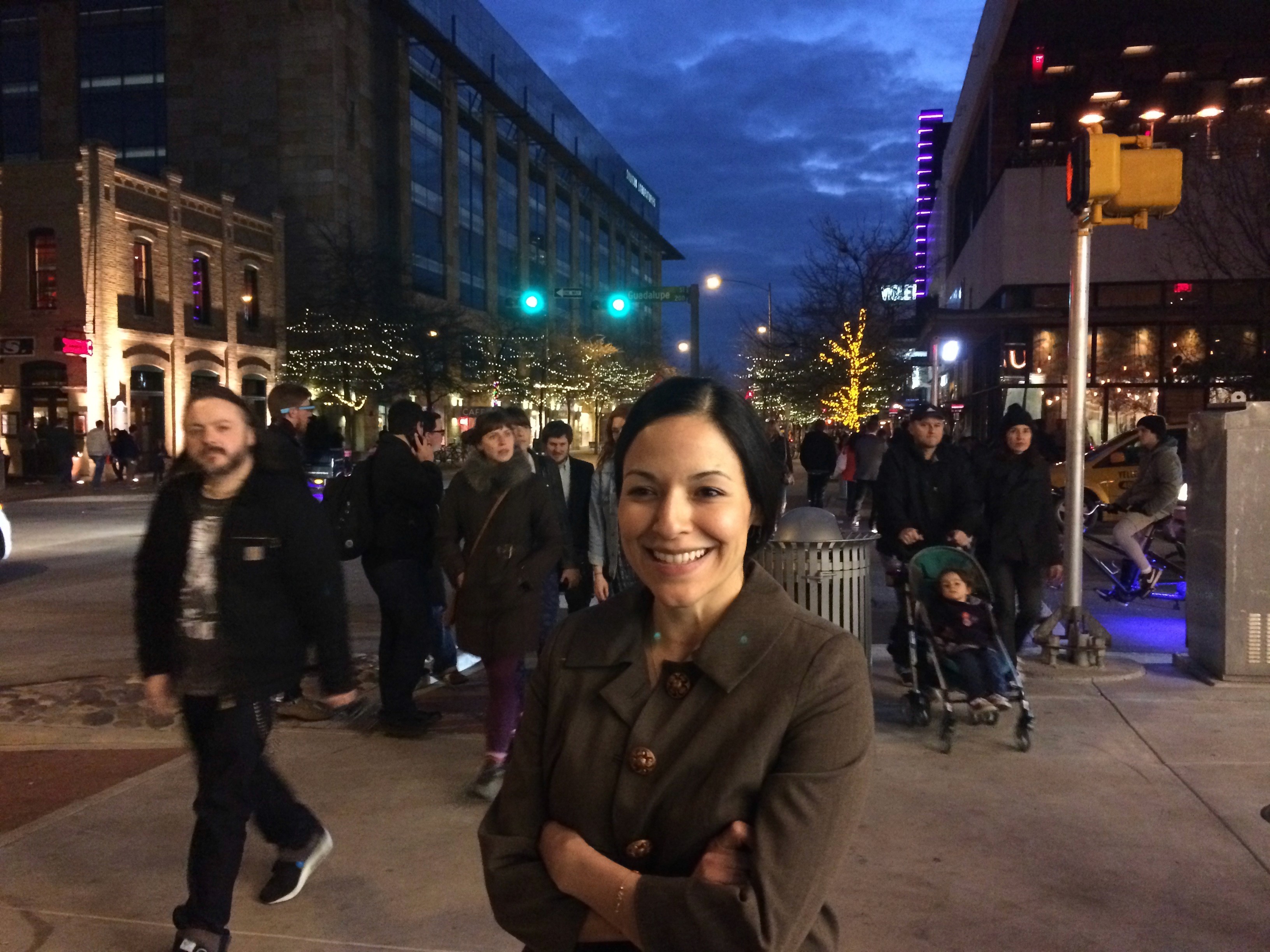portrait of a woman outside on the sidewalk