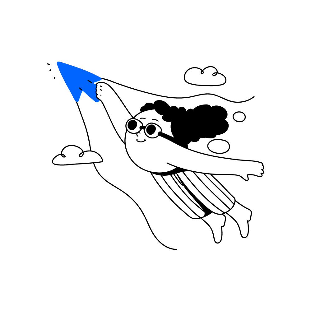 hand drawn style illustration of a lady pointing to the sky with a cursor