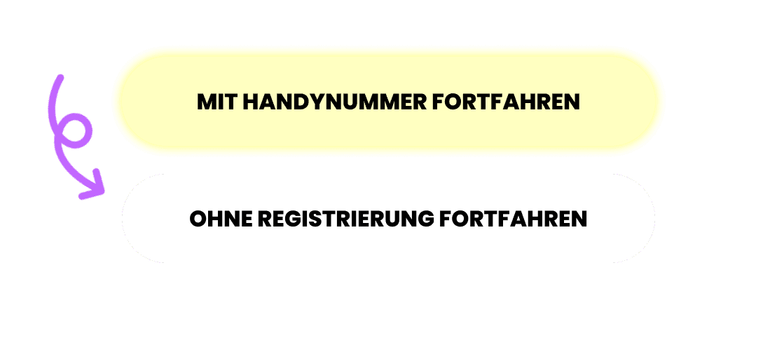 Screenshot von dem Registrierung und Ohne-Registrierung-Fortfahren Button