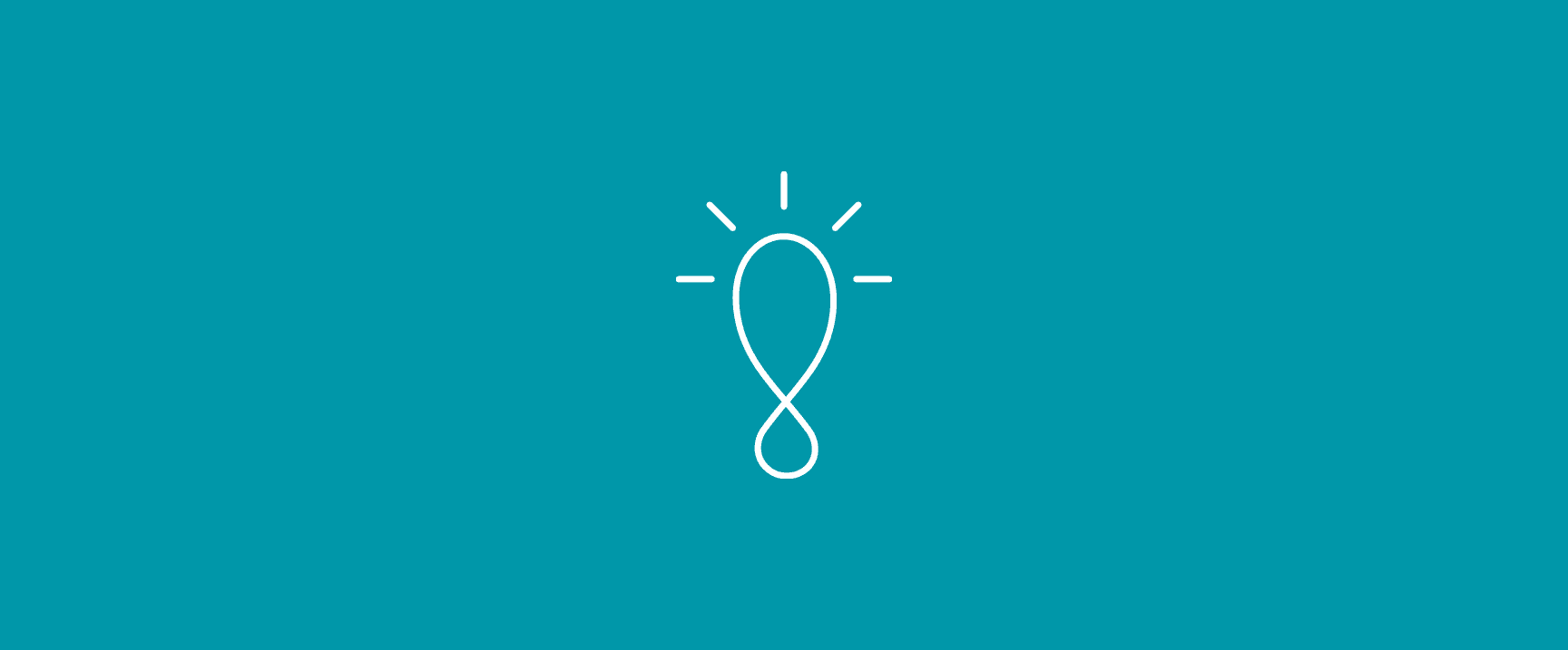 A simple icon of a light bulb in white, centered on a teal background.