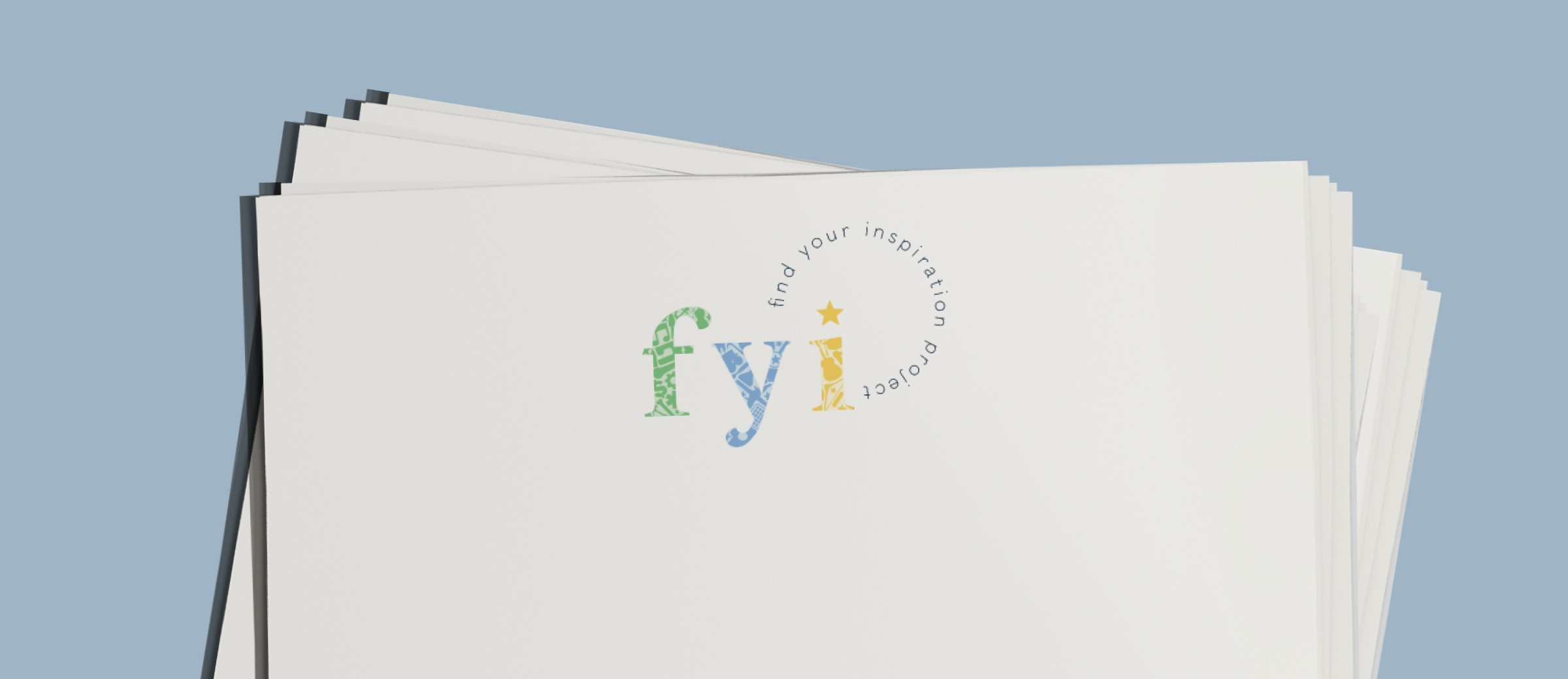 A stack of papers with letterhead. The FYI-Project logo sits center.