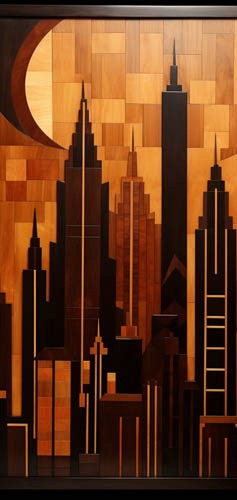 Wood inlay skyscrapers