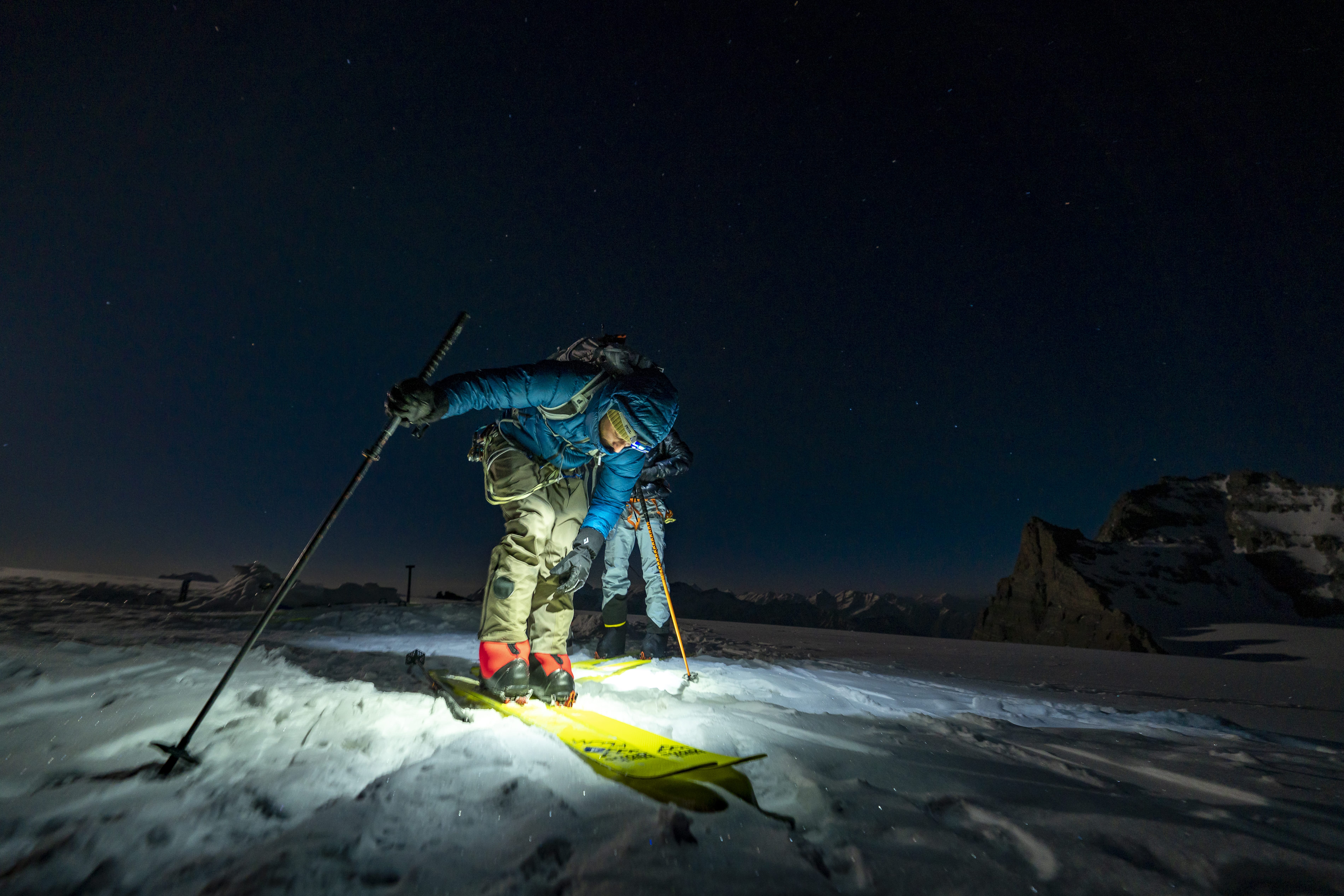 Skier touring in the night