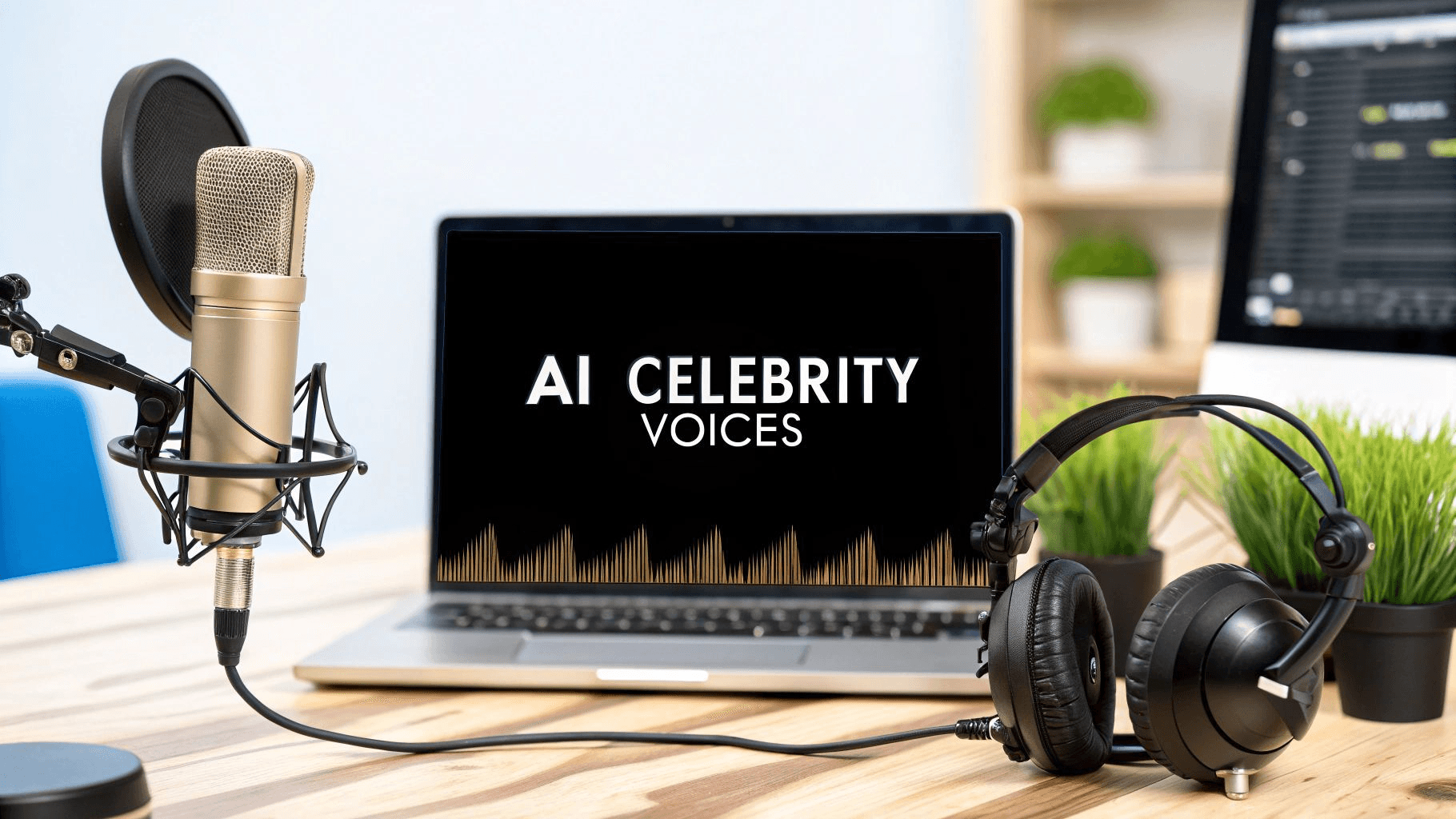 Laptop shows AI celebrity voice generation - Best AI Generated Voice