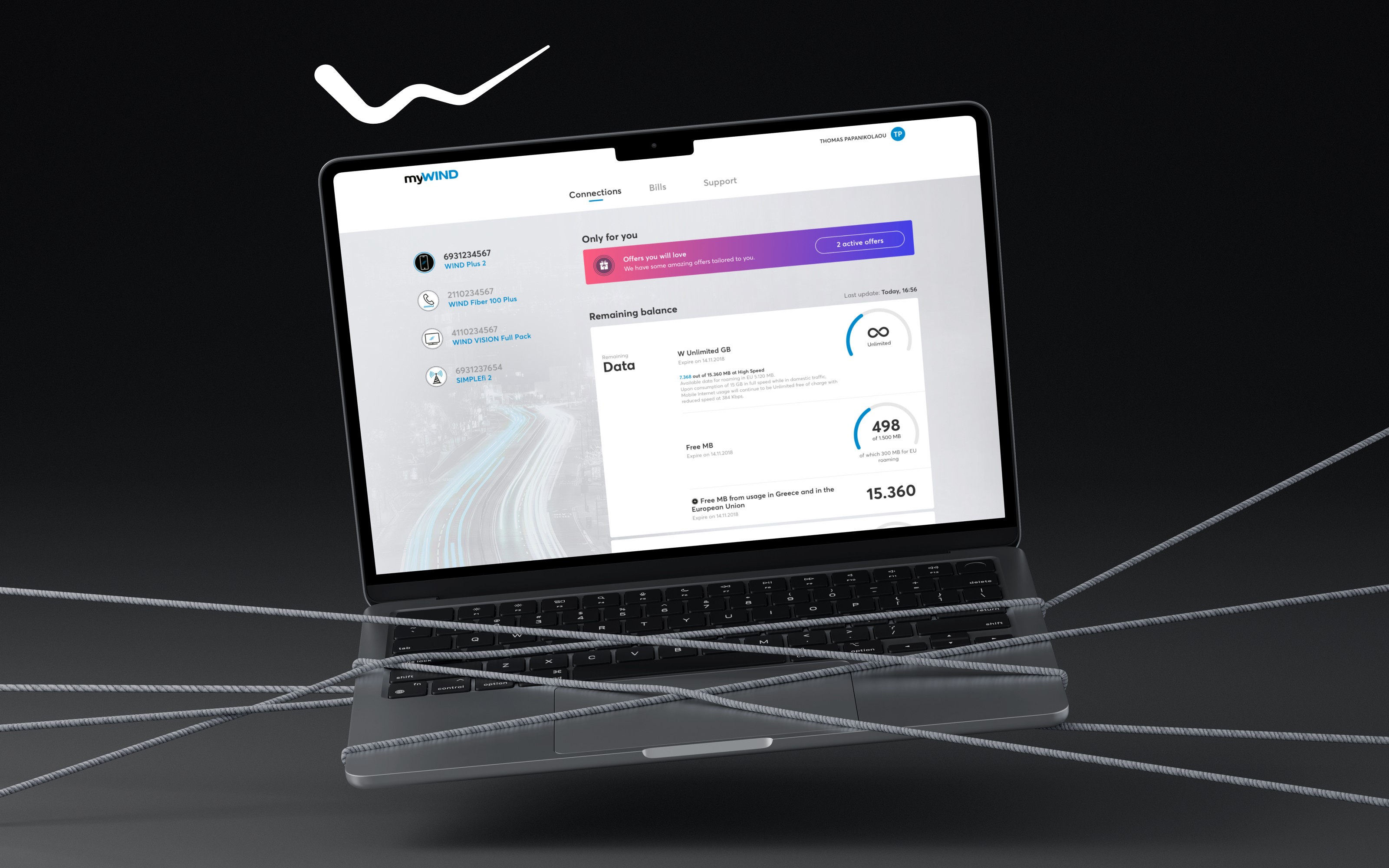 NOVA customer portal showing postpaid connections dashboard