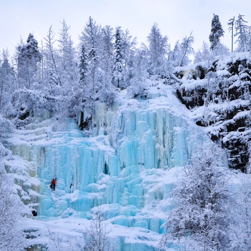 Majestic frozen waterfalls in Korouoma Canyon