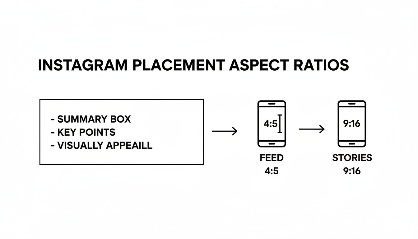 A visual guide illustrating Instagram aspect ratios for Feed (4:5) and Stories (9:16) content.