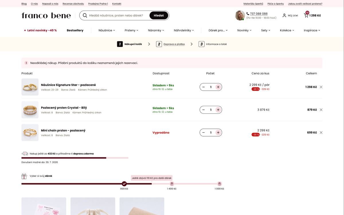 Košík: návrh obrazovky e-shopu