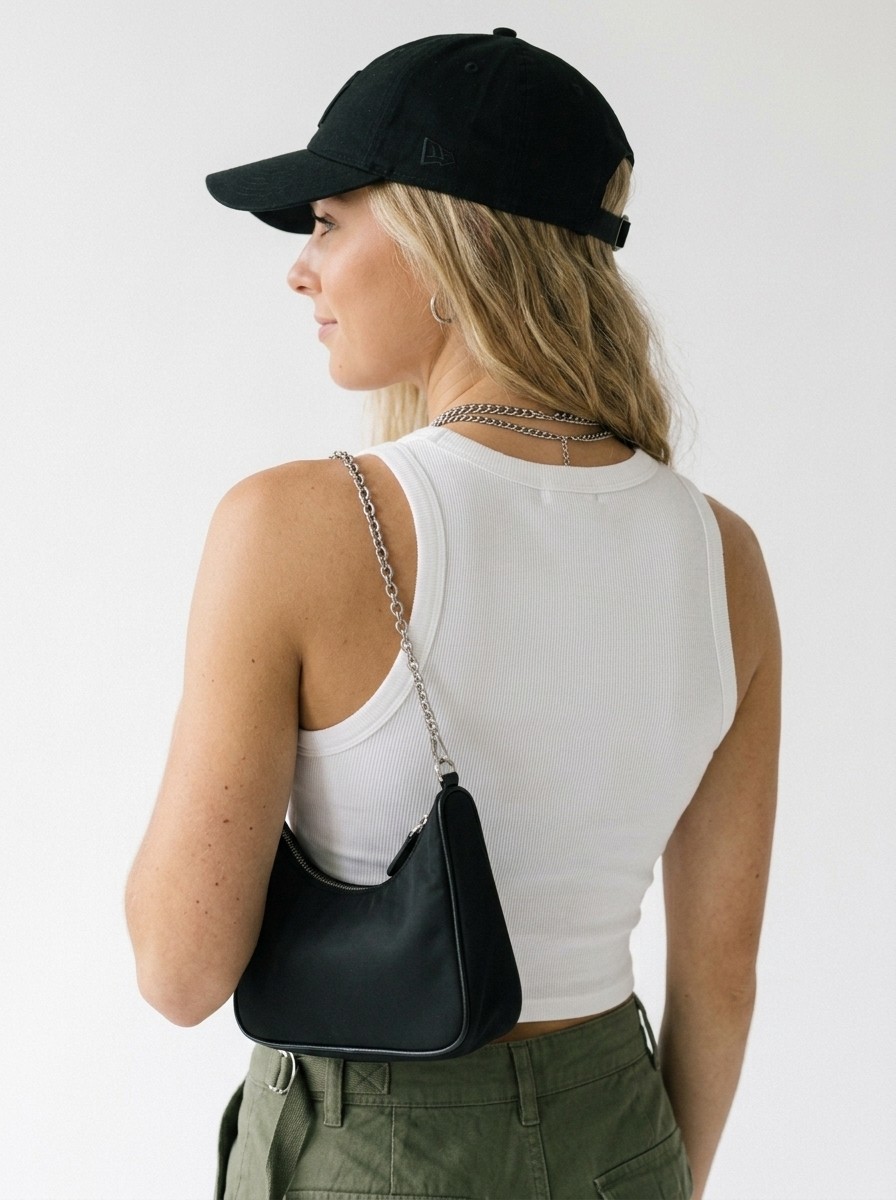 Minimal fashion portrait with black long sleeve styling