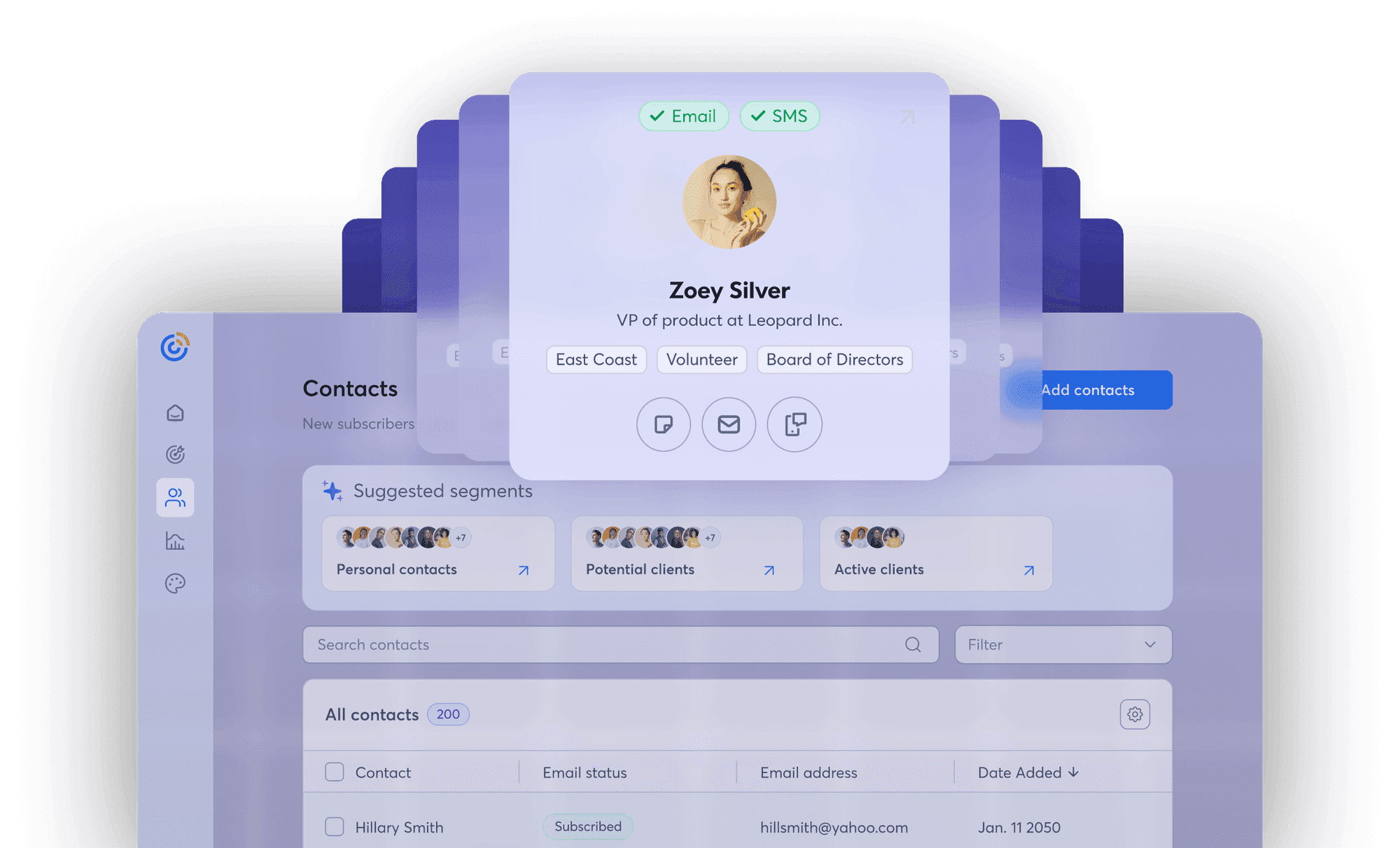 Marketing CRM contact management preview