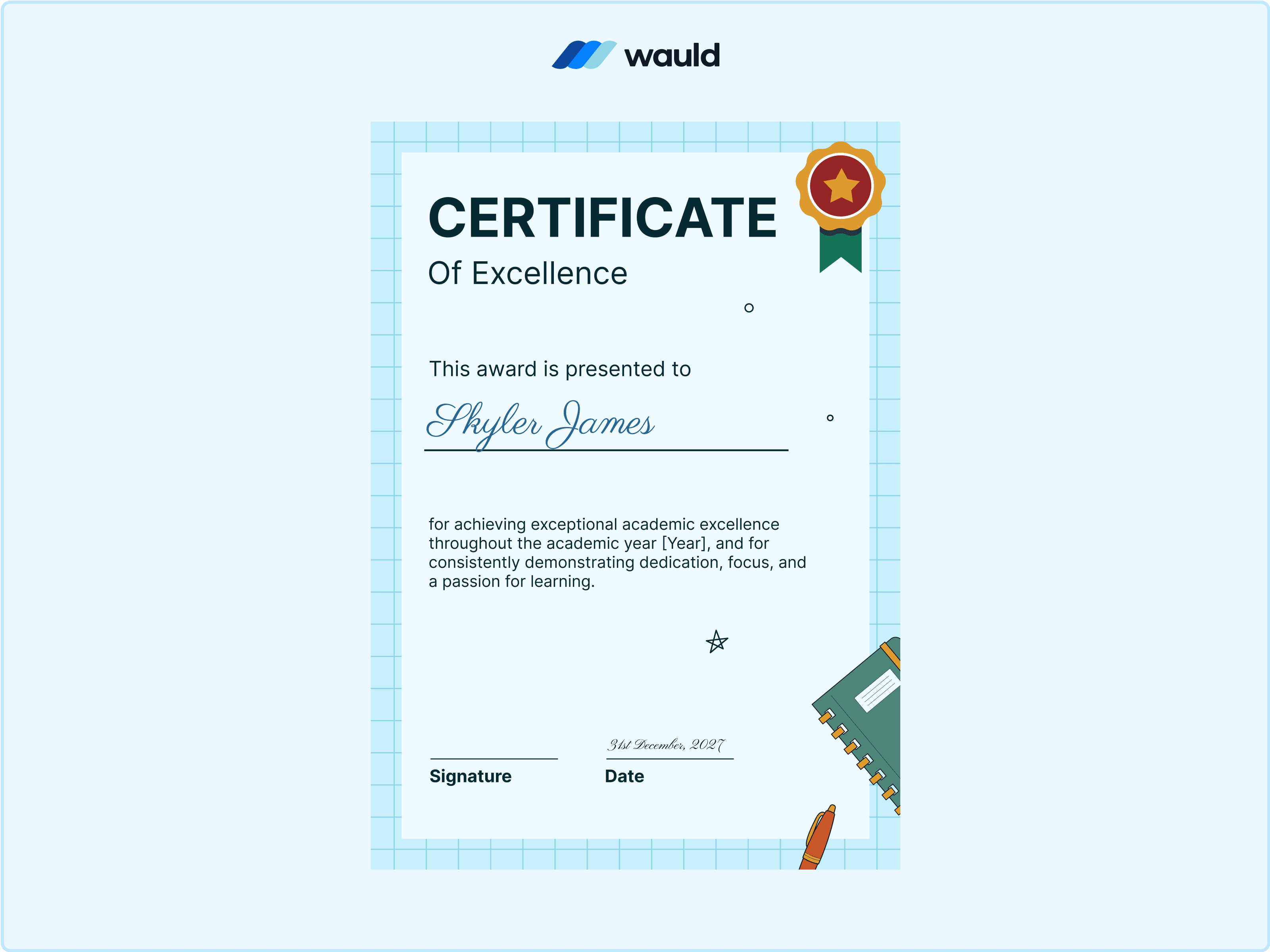 Wauld - Portrait blue classroom certificate template