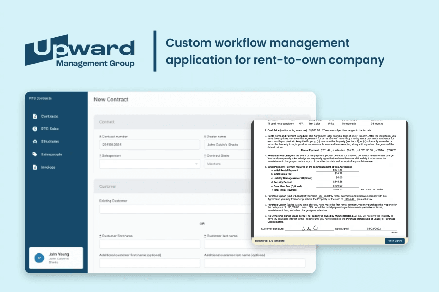 Upward a custom workflow management application for a rent-to-own company
