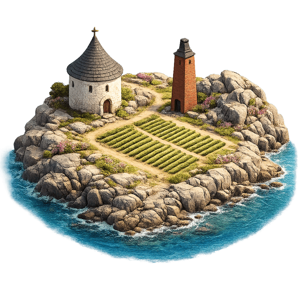 Artistic illustration of the Bornholm wine region.