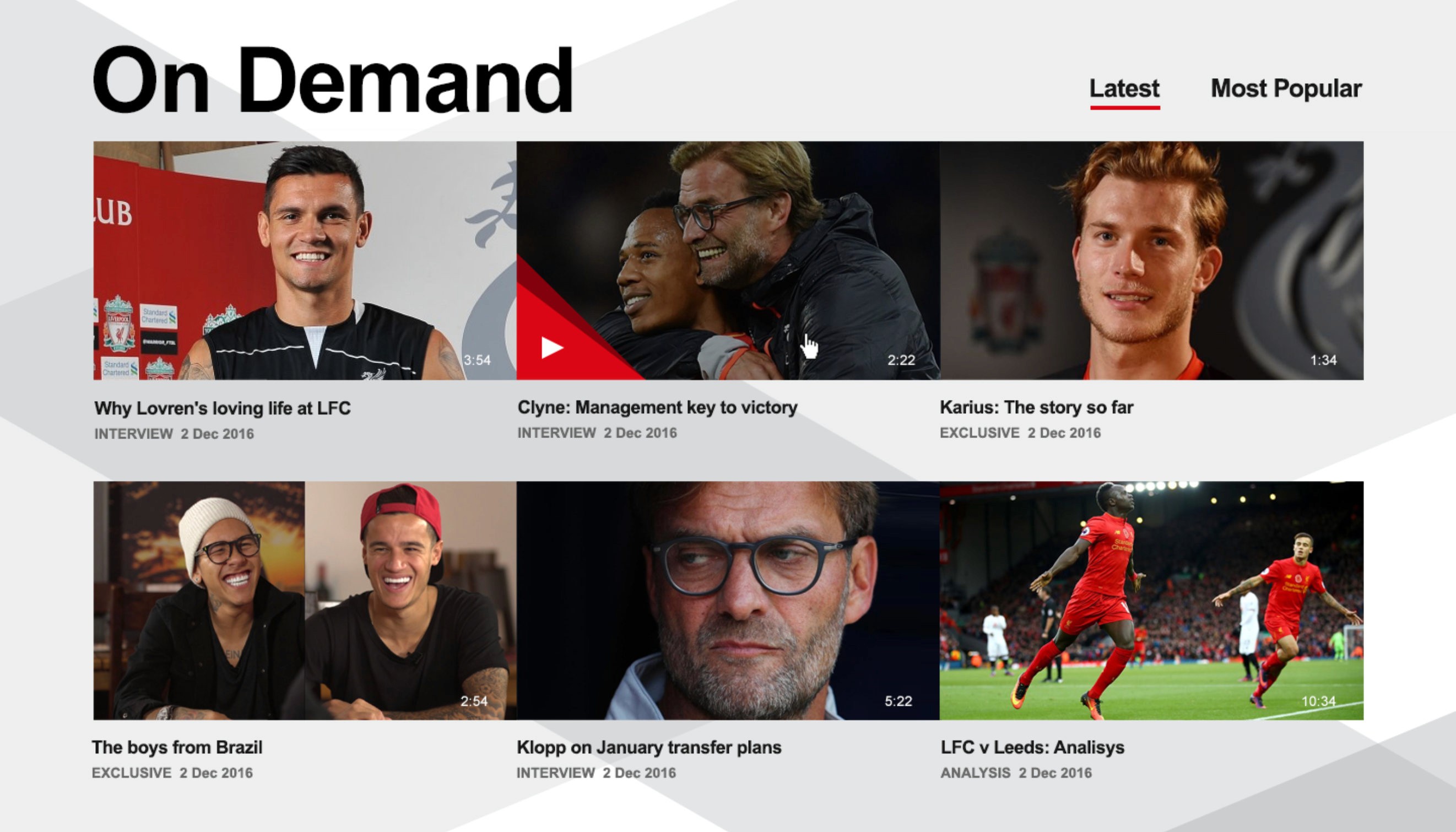 Homepage concept for Liverpool FC TV