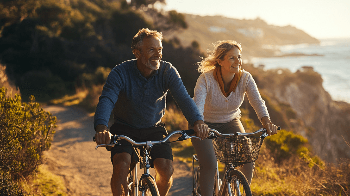 man, woman, and child walking together along dirt road