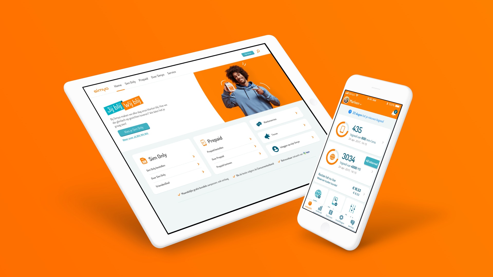 Tablet en mobiel met Simyo app.