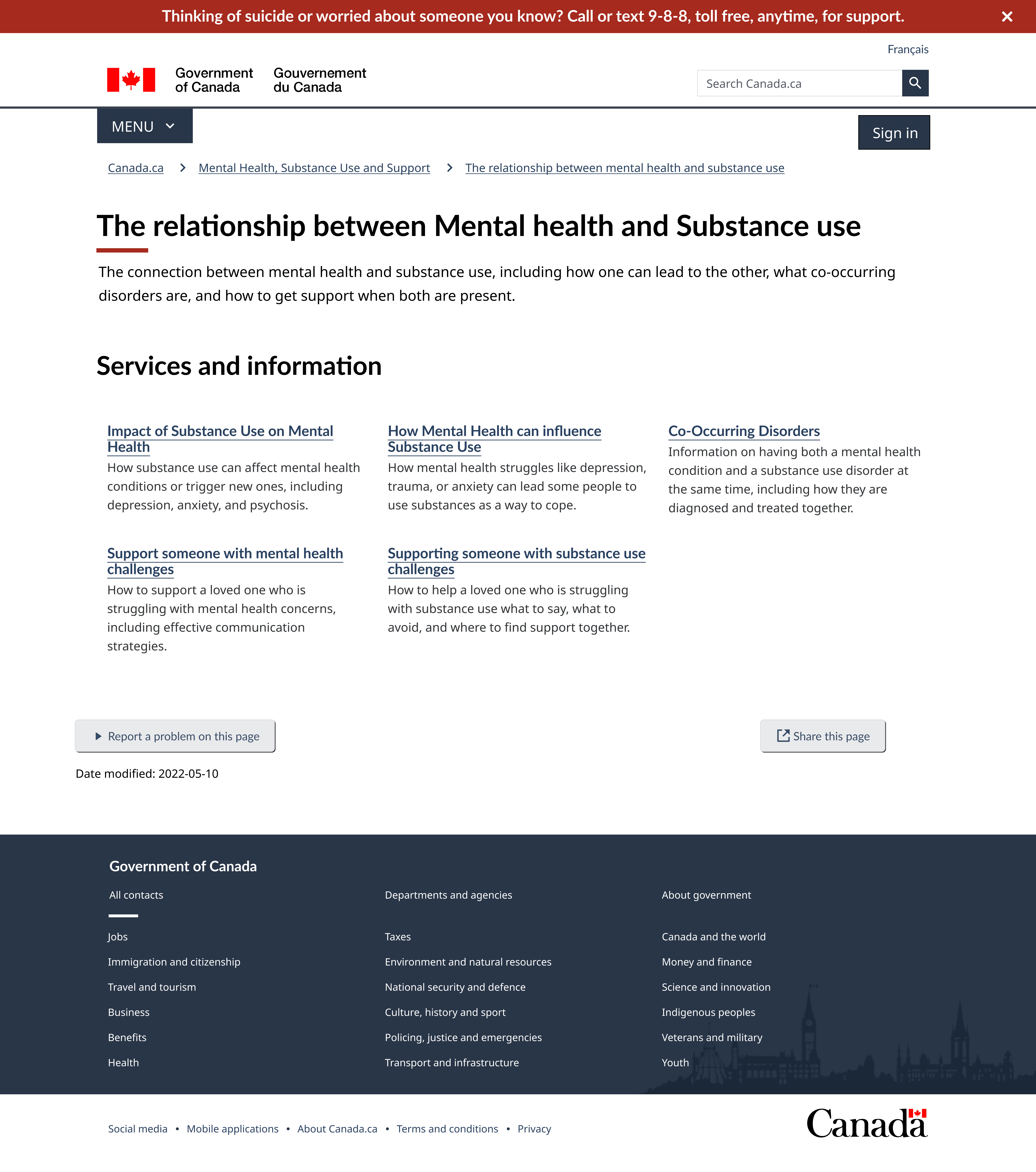 Screenshot of the proposed relationship between mental health and substance use page