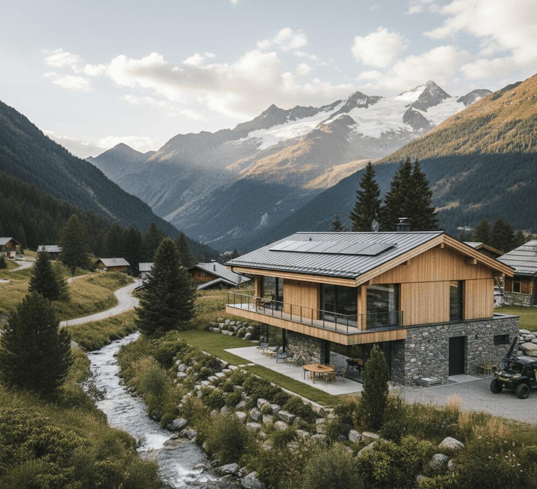 image d'une maison en haute savoie avec des panneaux solaires