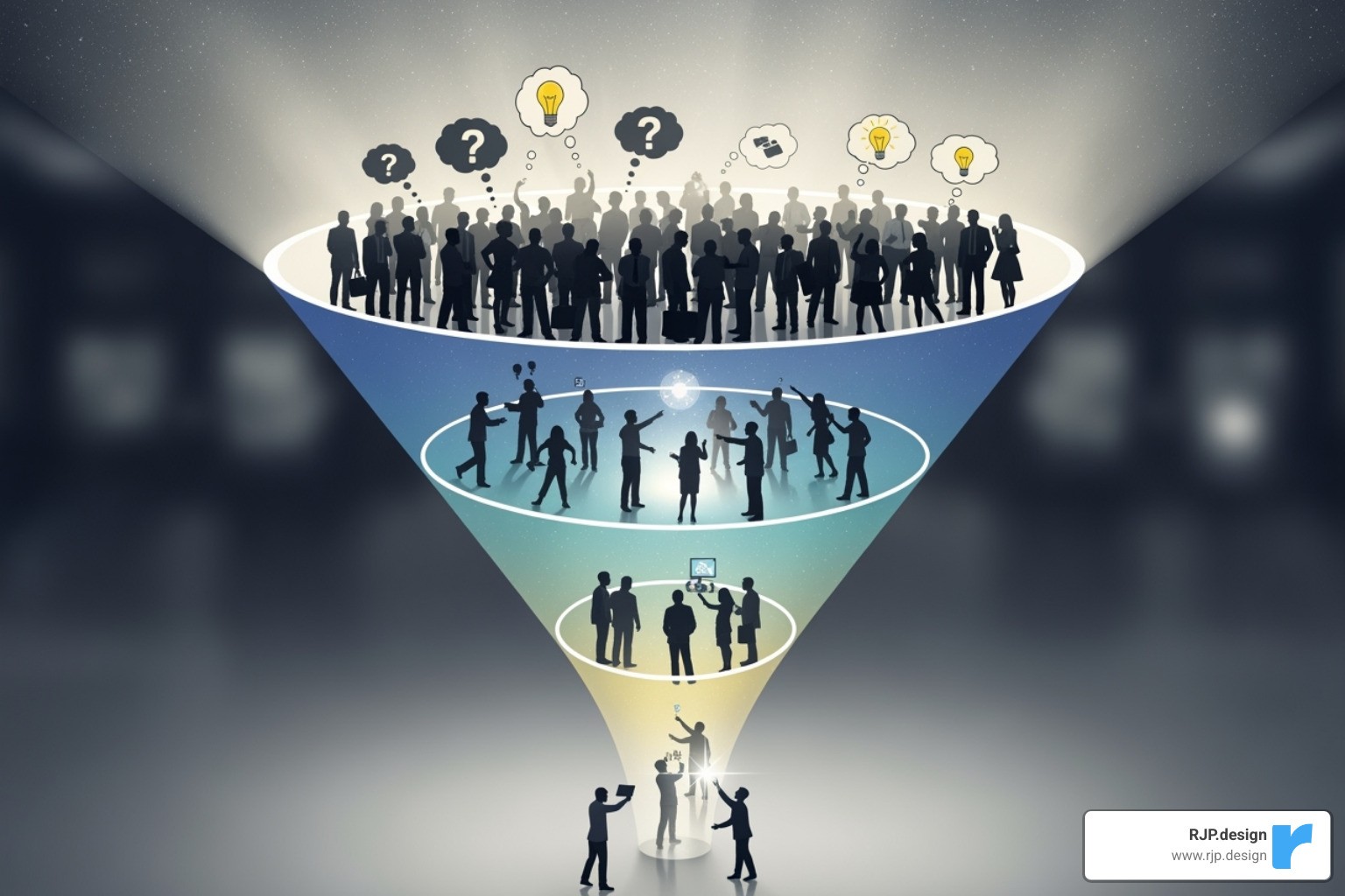 image of a marketing funnel showing awareness, engagement, and conversion stages - affordable digital marketing service