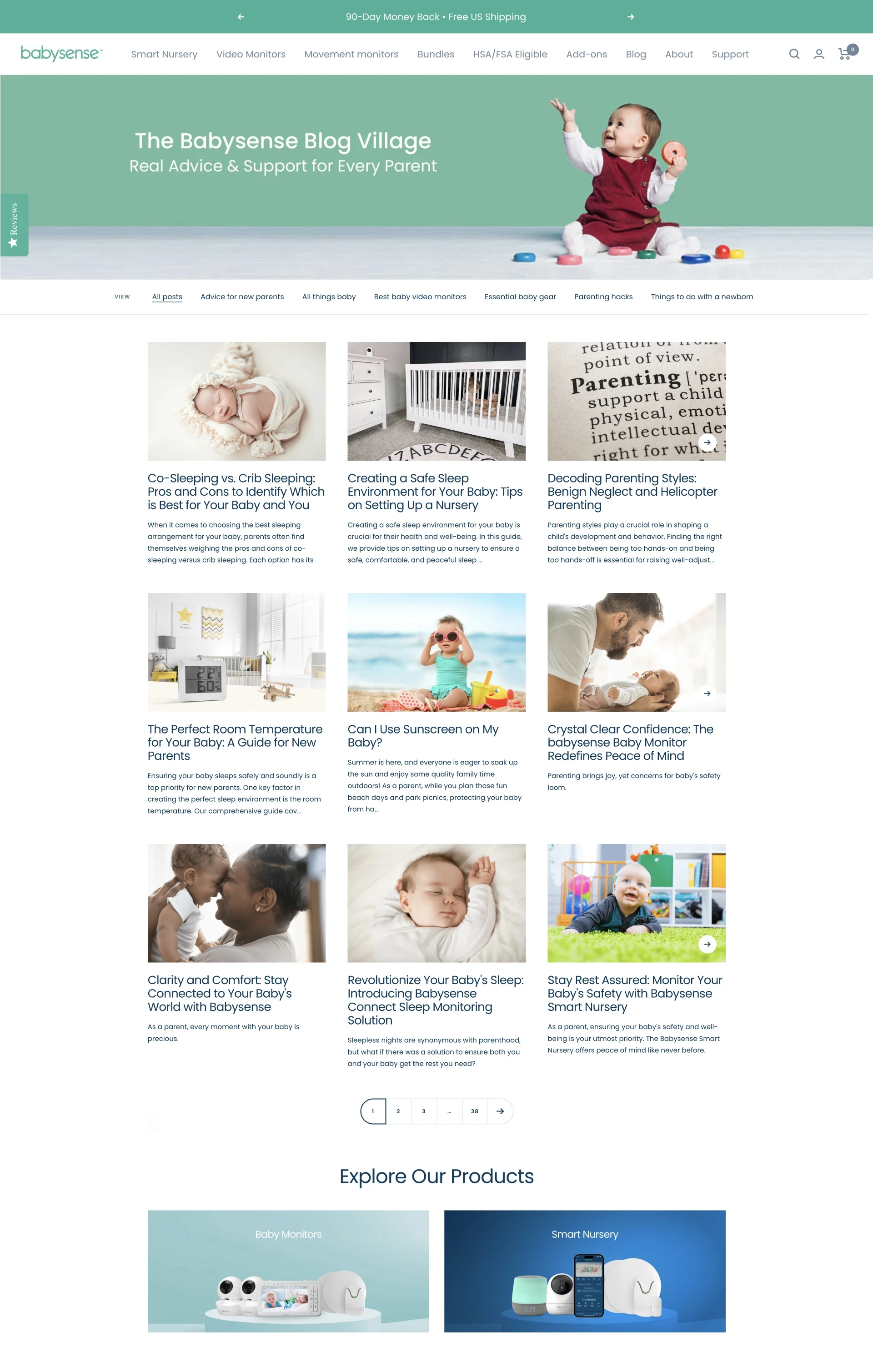 babysense e-commerce store website blog page