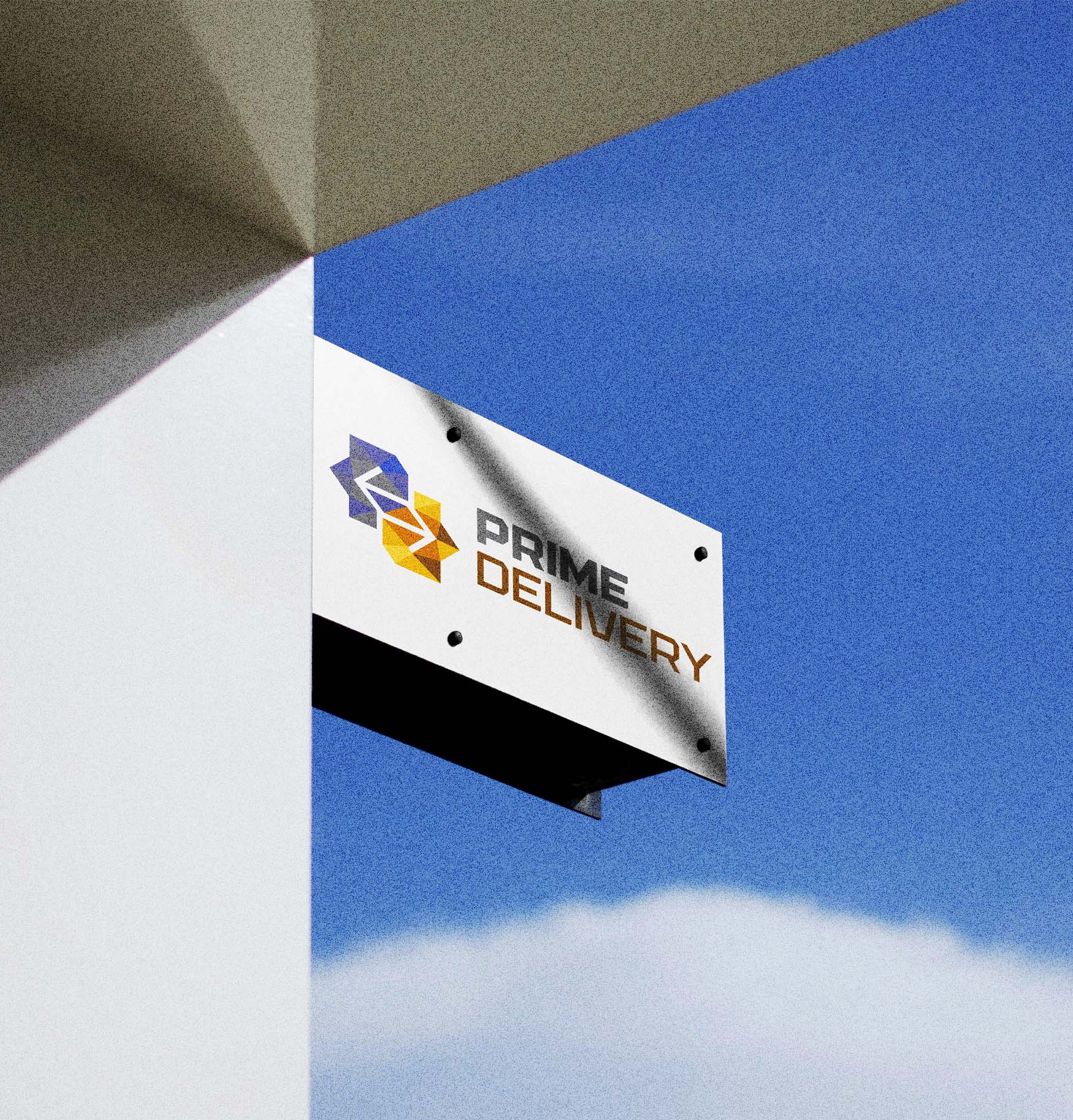 The primary Prime Delivery logo concept built around mirrored P and D letterforms, incorporating directional arrows that symbolize movement, transport, and delivery services.
