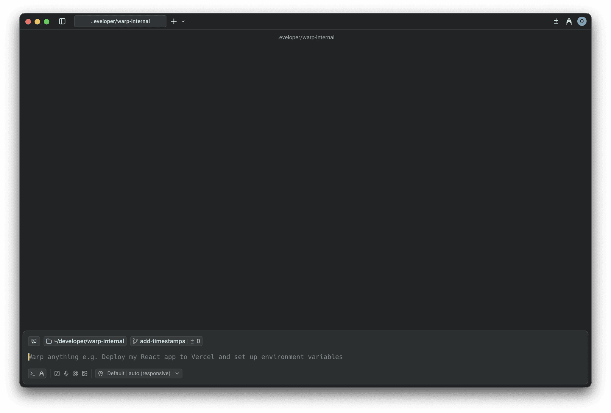 Warp terminal interface showing block-based command output and AI sidebar