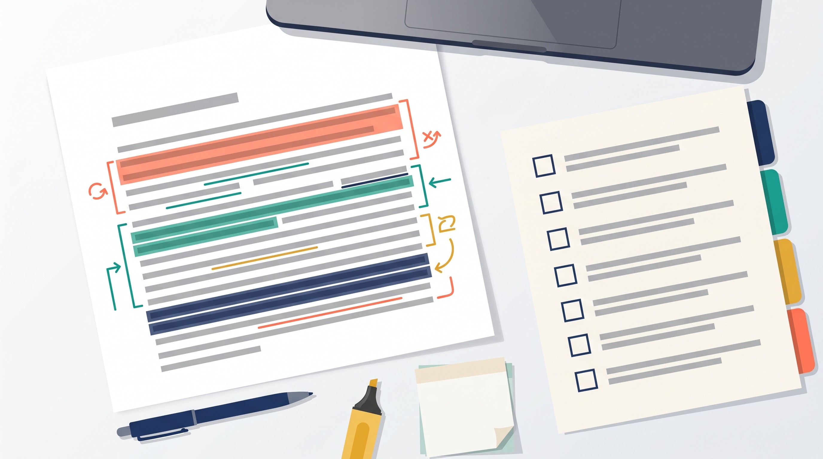 Marked-up research abstract revision checklist