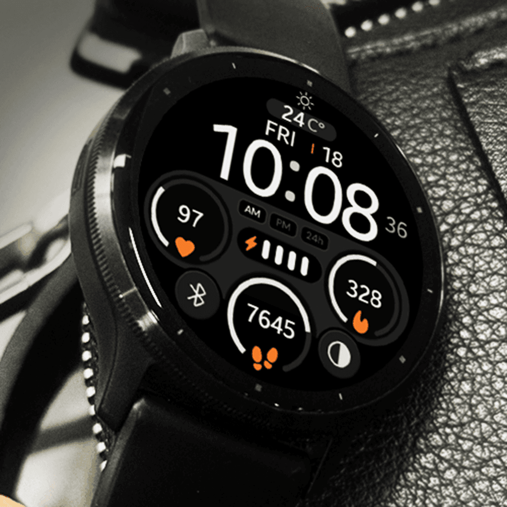 Modern garmin smartwatch displaying a digital watch face