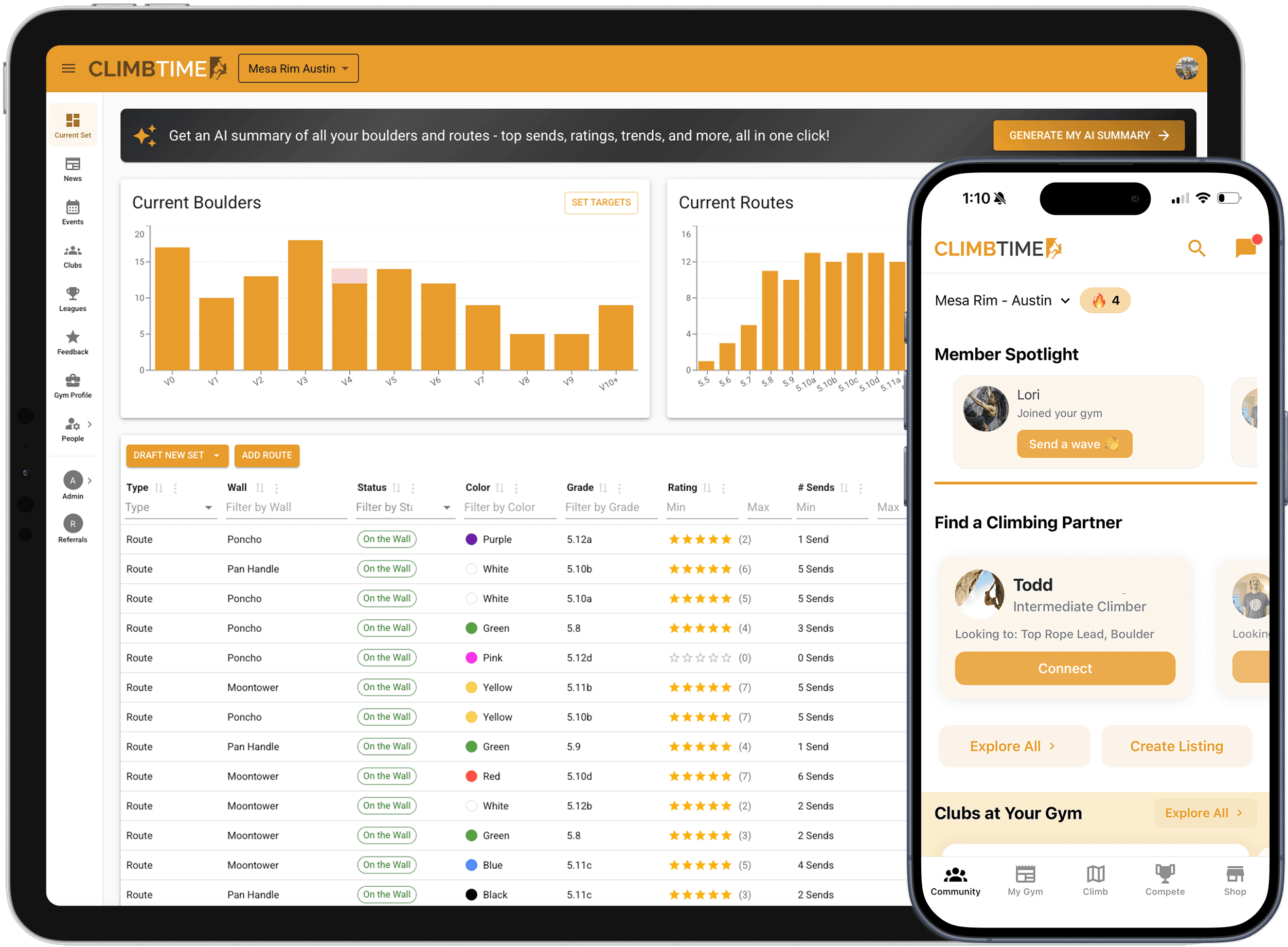 Climbing gym route setting software