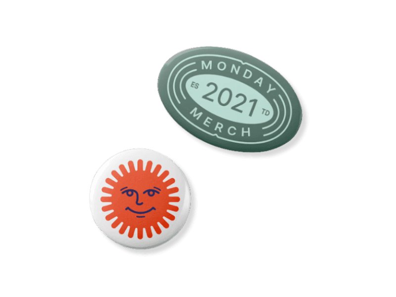 Custom shape pin button with full-color print and safety-pin backing.