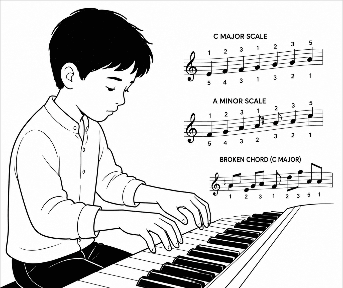 Piano student learning technique at home in Bangalore