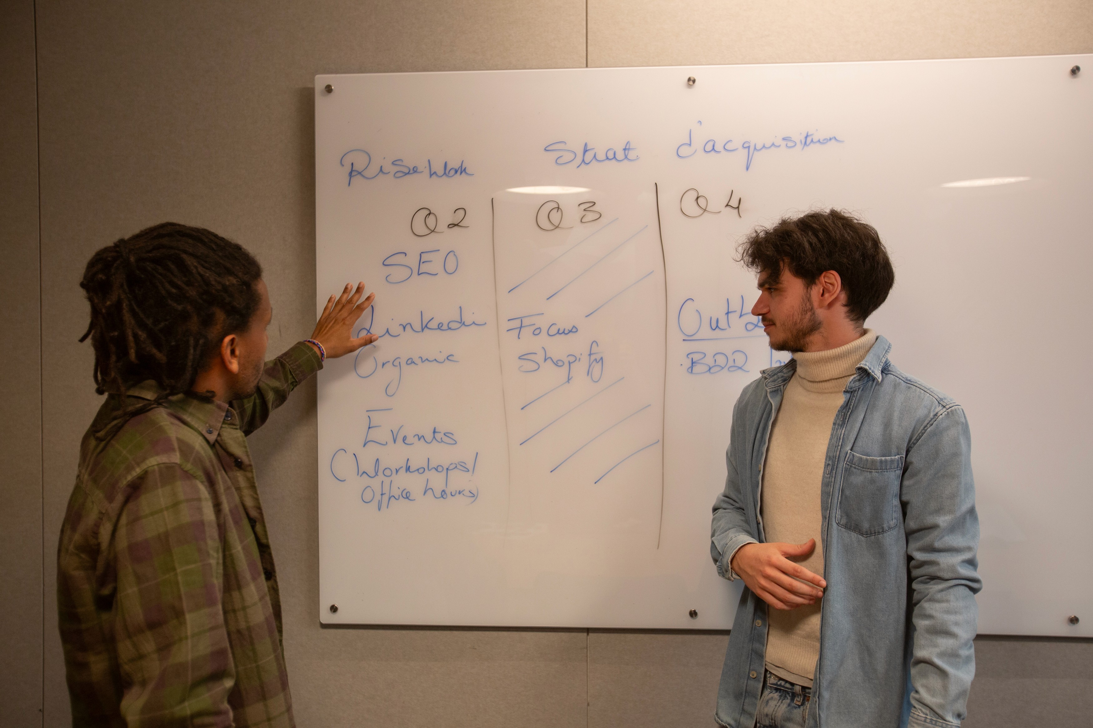 Formateur SEO avec son élève devant un tableau